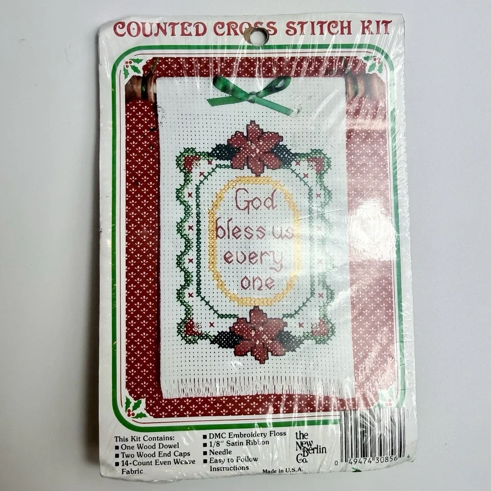 The New Berlin Co God Bless Us Every One Counted Cross Stitch Kit Wooden Dowel
